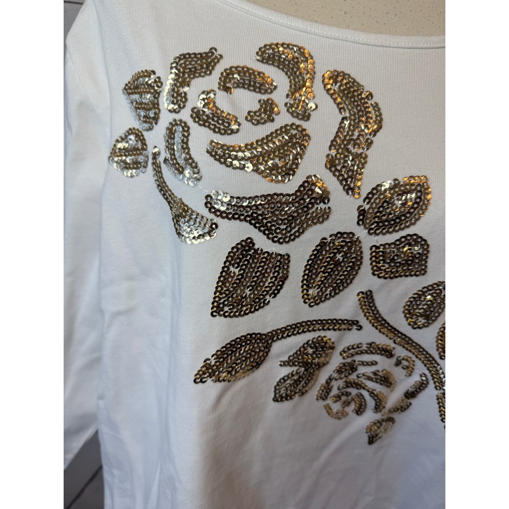 Quacker‎ Factory Knit Top Plus Size 1X Sequin Floral Rose NWT Pullover Shirt - Picture 12 of 13